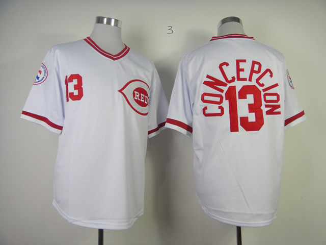 Men MLB Cincinnati Reds 13 Concepcion white jerseys